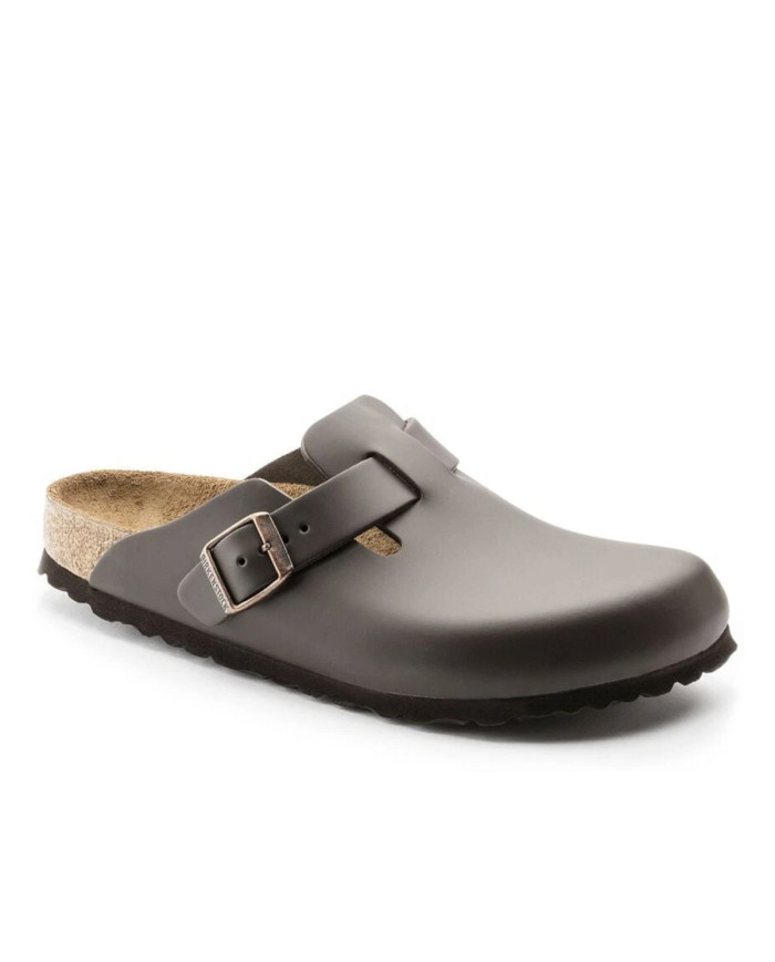 Klapki damskie Birkenstock BOSTON LEATHER UNISEX NARROW 0060103 Brązowe - Sklep online Mastersport