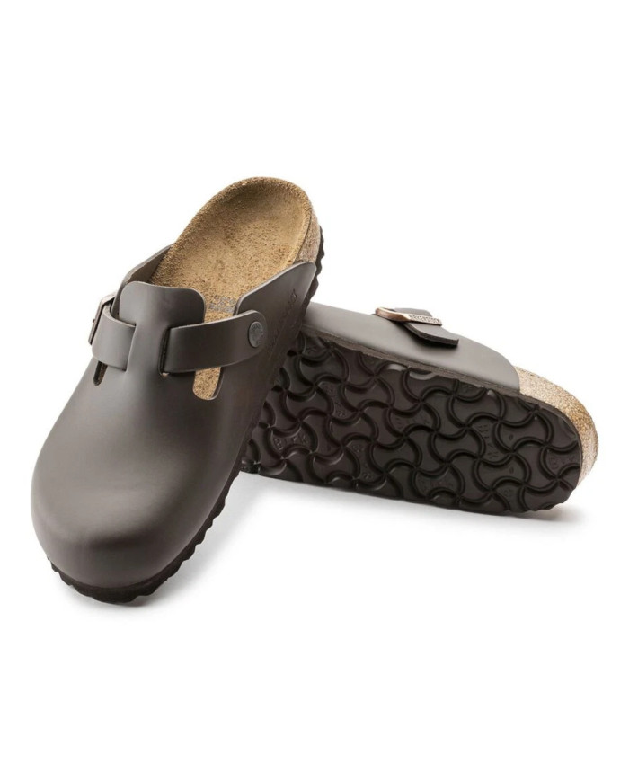 Klapki damskie Birkenstock BOSTON LEATHER UNISEX NARROW 0060103 Brązowe - Sklep online Mastersport