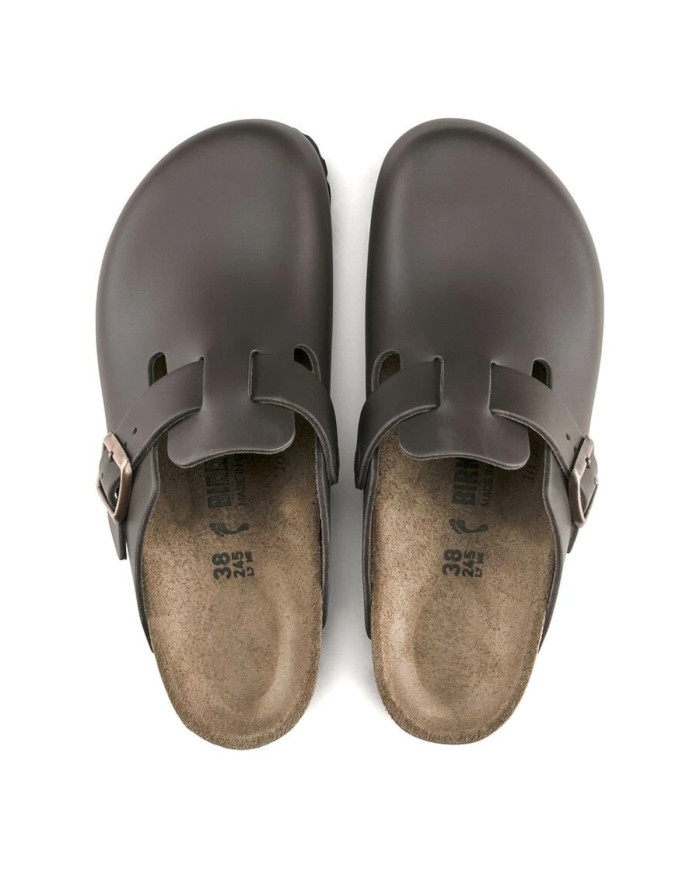 Klapki damskie Birkenstock BOSTON LEATHER UNISEX NARROW 0060103 Brązowe - Sklep online Mastersport