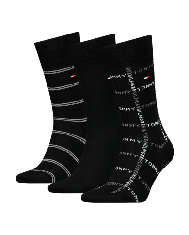 Skarpetki męskie Tommy Hilfiger TH MEN SOCK 3P GIFTBOX GRID STRIPE 701224445002 Czarne - Sklep online Mastersport