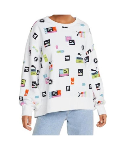 Bluza damska Puma BRAND LOVE OVERSIZED AOP 53435102 Biała - Sklep online Mastersport