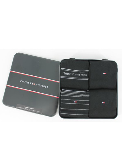 Skarpetki męskie Tommy Hilfiger TH MEN SOCK 4P TIN GIFTBOX 701220146002 Czarne - Sklep online Mastersport