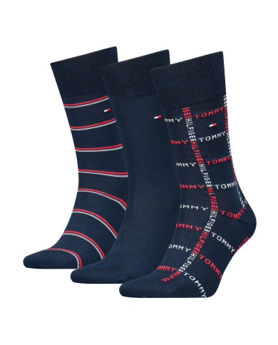 Skarpetki męskie Tommy Hilfiger TH MEN SOCK 3P GIFTBOX GRID STRIPE 701224445001 Niebieskie - Sklep online Mastersport