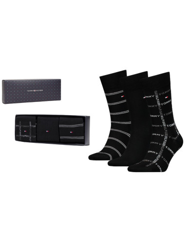 Skarpetki męskie Tommy Hilfiger TH MEN SOCK 3P GIFTBOX GRID STRIPE 701224445002 Czarne - Sklep online Mastersport