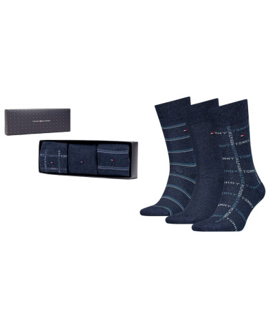 Skarpetki męskie Tommy Hilfiger TH MEN SOCK 3P GIFTBOX GRID STRIPE 701224445003 Niebieskie - Sklep online Mastersport