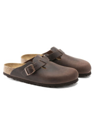 Klapki damskie Birkenstock BOSTON LEOI NARROW 0860133 Brązowe - Sklep online Mastersport