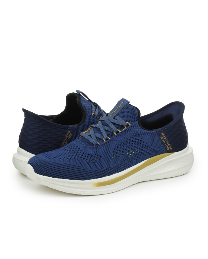 Buty męskie Skechers SLADE QUINTO 210810BLU Niebieskie - Sklep online Mastersport