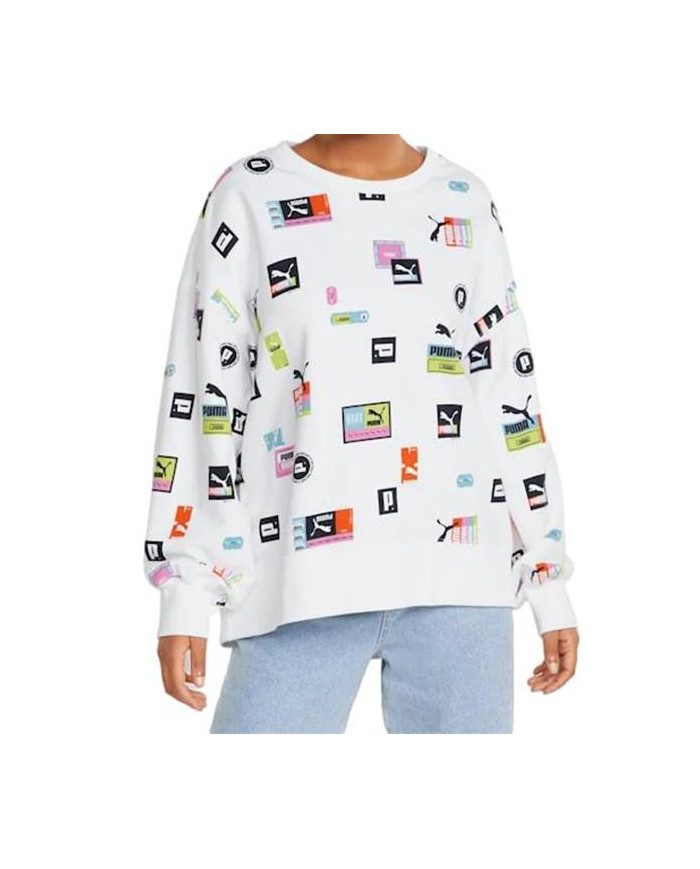 Bluza damska Puma BRAND LOVE OVERSIZED AOP 53435102 Biała - Sklep online Mastersport