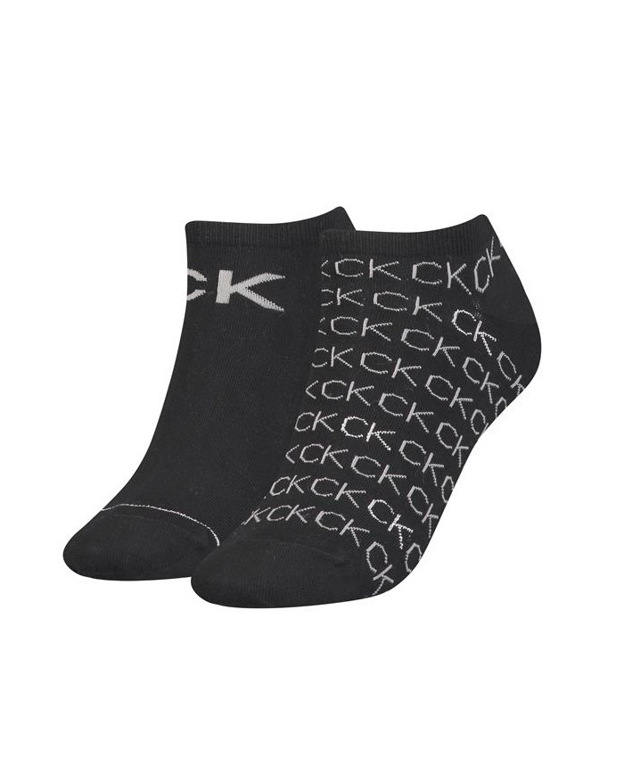 Skarpetki damskie Calvin Klein CK WOMEN SNEAKER 2P ALL OVER LOGO 701218779001 Czarne - Sklep online Mastersport