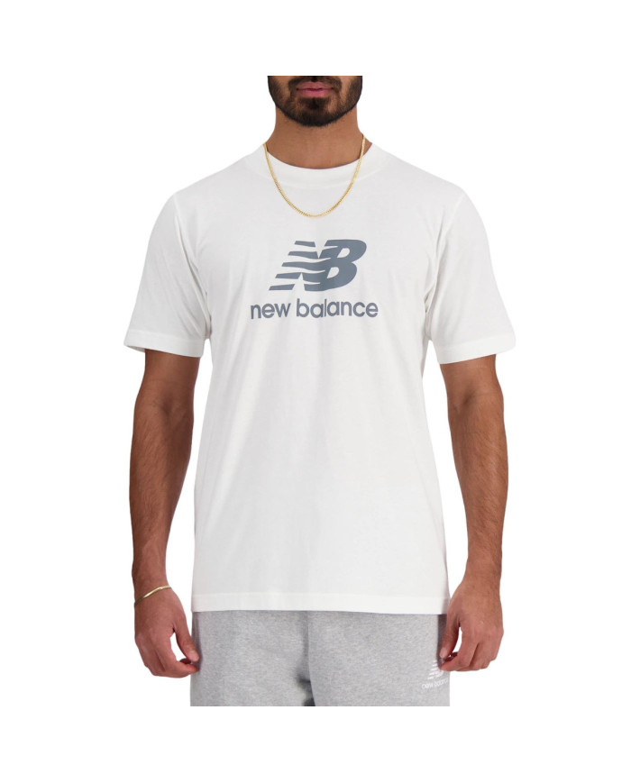 Koszulka męska New Balance S/S NEW BALANCE STACKED LO WT MT41502WT Biała - Sklep online Mastersport