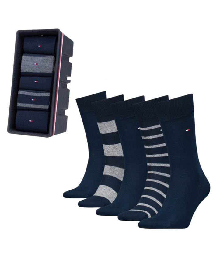 Skarpetki męskie Tommy Hilfiger TH MEN SOCK 5P GIFTBOX MOULINE STRIPE 701224443001 Niebieskie - Sklep online Mastersport