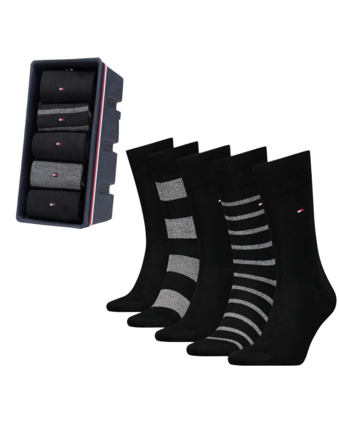 Skarpetki męskie Tommy Hilfiger TH MEN SOCK 5P GIFTBOX MOULINE STRIPE 701224443002 Czarne - Sklep online Mastersport