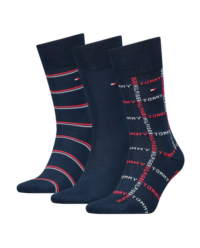 Skarpetki męskie Tommy Hilfiger TH MEN SOCK 3P GIFTBOX GRID STRIPE 701224445001 Niebieskie - Sklep online Mastersport