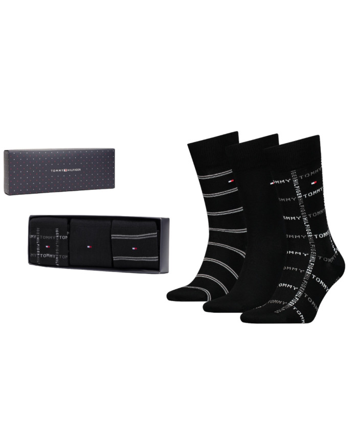 Skarpetki męskie Tommy Hilfiger TH MEN SOCK 3P GIFTBOX GRID STRIPE 701224445002 Czarne - Sklep online Mastersport