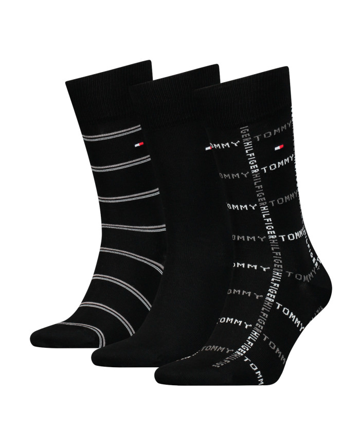 Skarpetki męskie Tommy Hilfiger TH MEN SOCK 3P GIFTBOX GRID STRIPE 701224445002 Czarne - Sklep online Mastersport