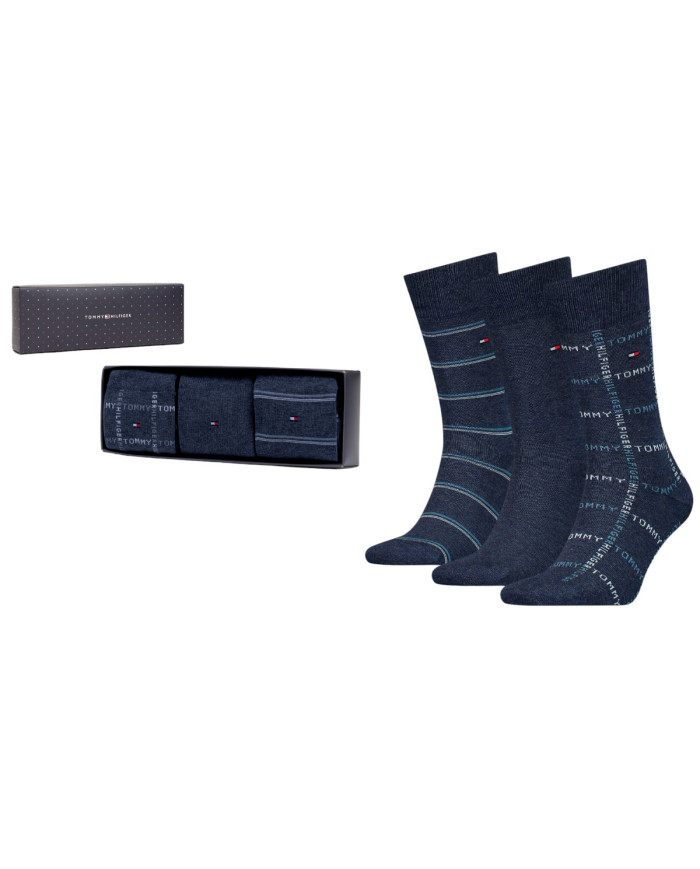 Skarpetki męskie Tommy Hilfiger TH MEN SOCK 3P GIFTBOX GRID STRIPE 701224445003 Niebieskie - Sklep online Mastersport