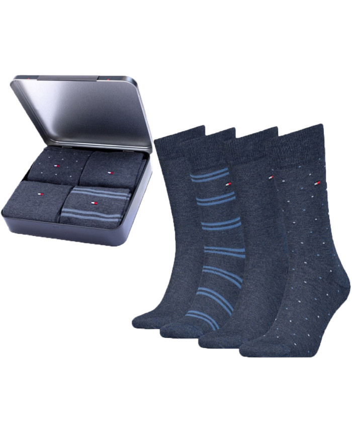 Skarpetki męskie Tommy Hilfiger TH MEN SOCK 4P TIN GIFTBOX STRIPE DOT 701224441003 Niebieskie - Sklep online Mastersport