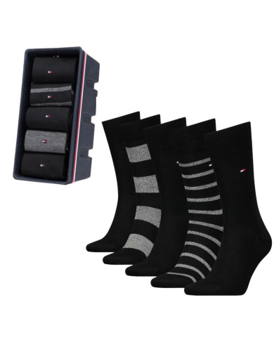 Skarpetki męskie Tommy Hilfiger TH MEN SOCK 5P GIFTBOX MOULINE STRIPE 701224443002 Czarne - Sklep online Mastersport