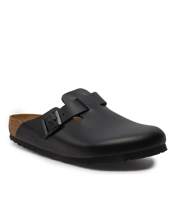 Klapki męskie Birkenstock BOSTON LEATHER UNISEX REGULAR 0060191 Czarne - Sklep online Mastersport