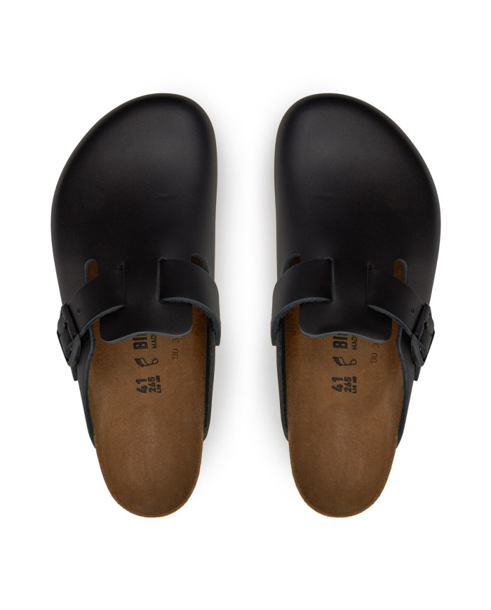 Klapki męskie Birkenstock BOSTON LEATHER UNISEX REGULAR 0060191 Czarne - Sklep online Mastersport