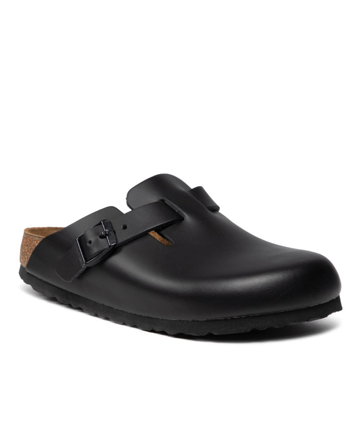 Klapki damskie Birkenstock BOSTON LEATHER UNISEX NARROW 0060193 Czarne - Sklep online Mastersport