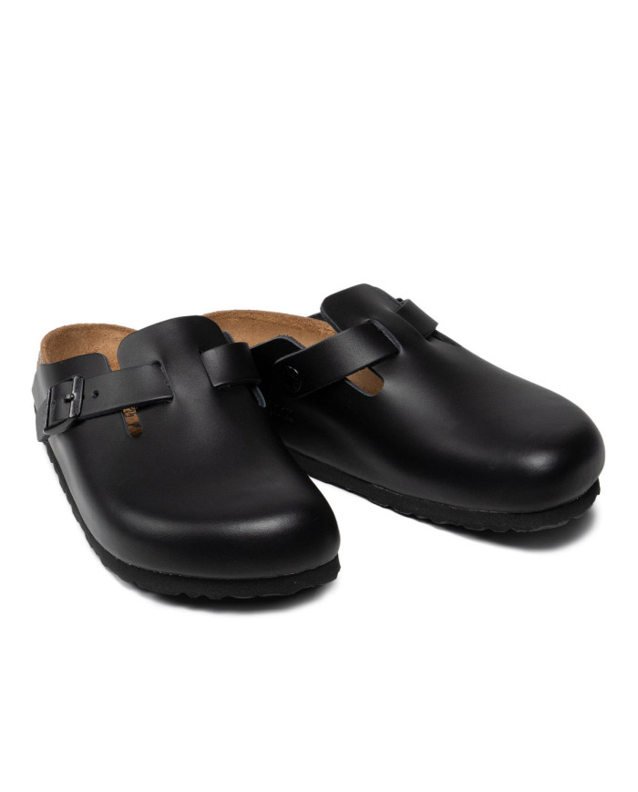 Klapki damskie Birkenstock BOSTON LEATHER UNISEX NARROW 0060193 Czarne - Sklep online Mastersport