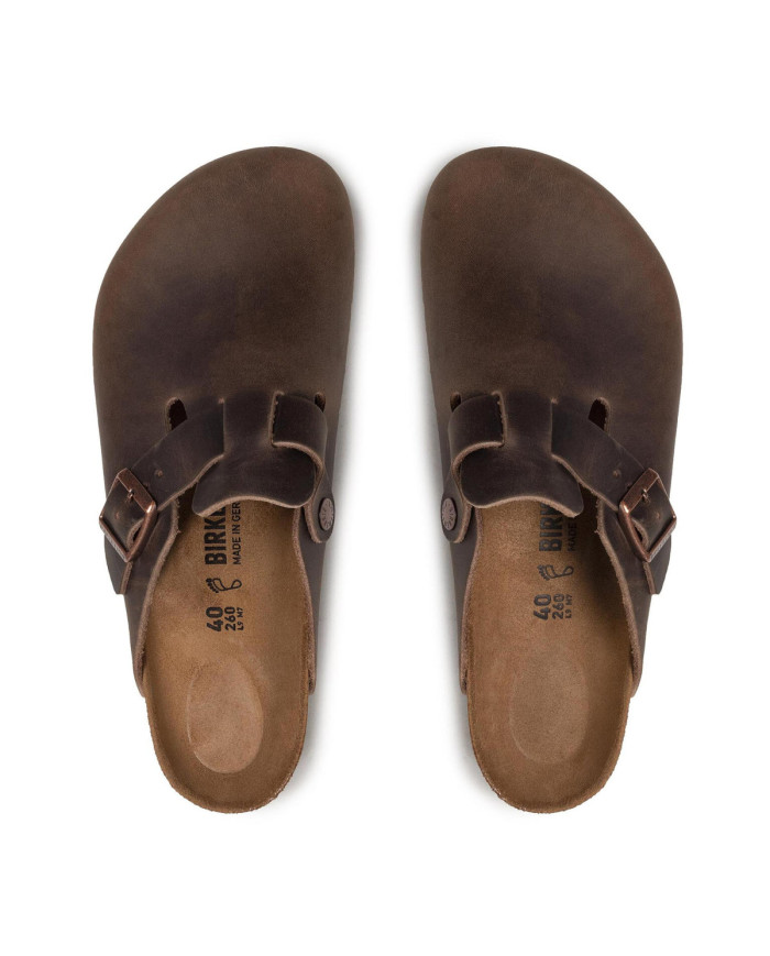 Klapki męskie Birkenstock BOSTON OILED LEATHER UNISEX REGULAR 0860131 Brązowe - Sklep online Mastersport
